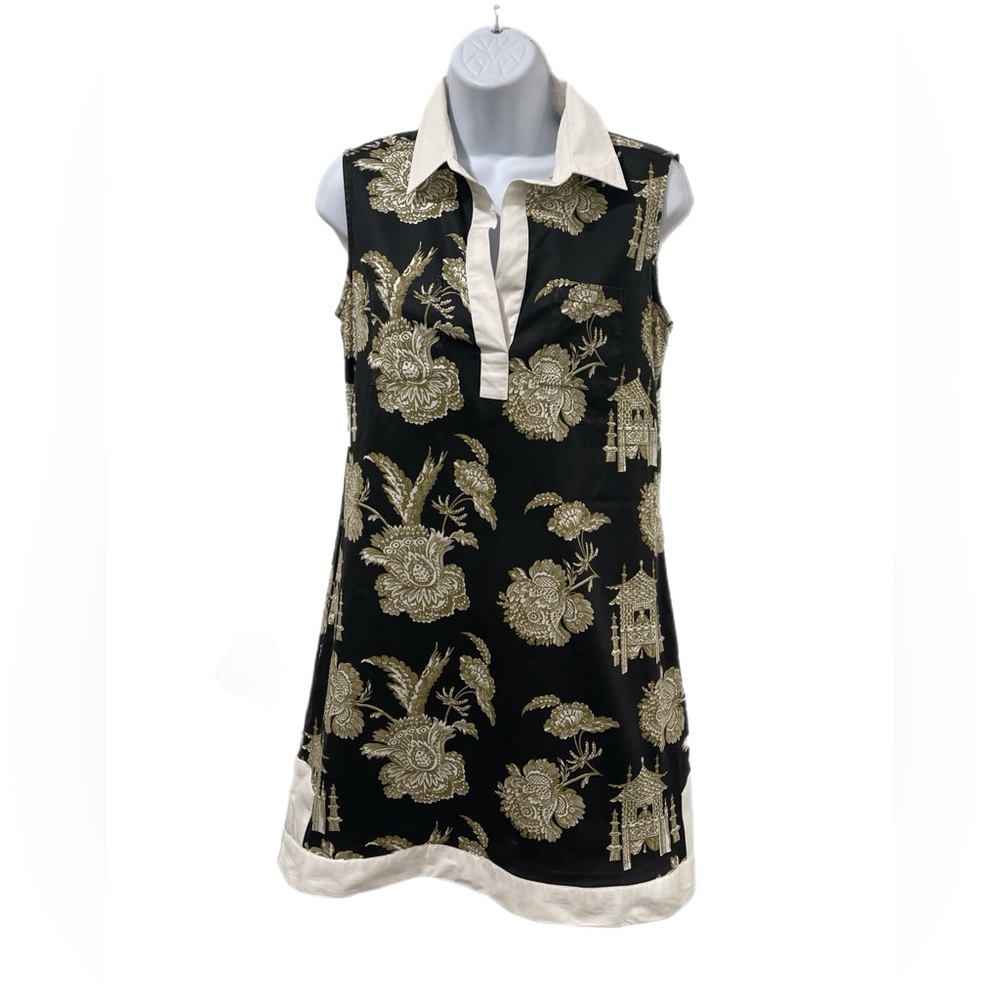 Tizzie Mini Dress Black green aisan  Small Sleeveless Chinoiserie pagoda